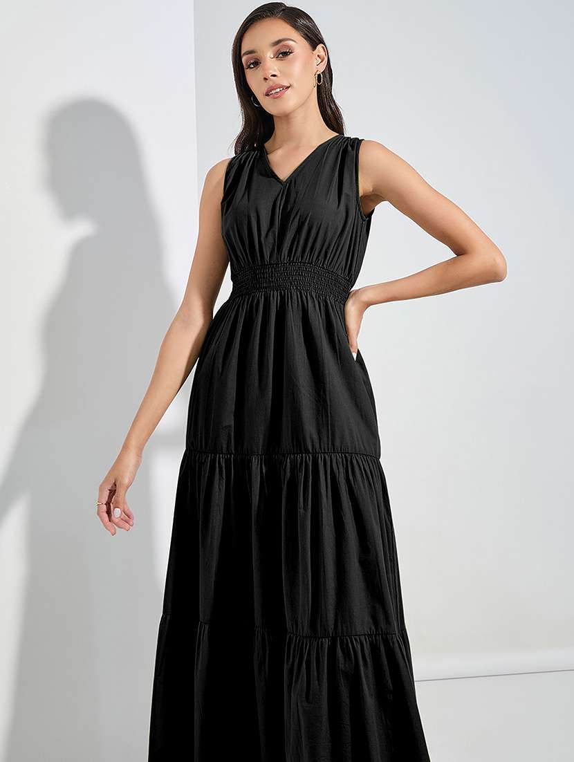 women solid sleveeless tiered dress - 22077803 - Standard Image - 2
