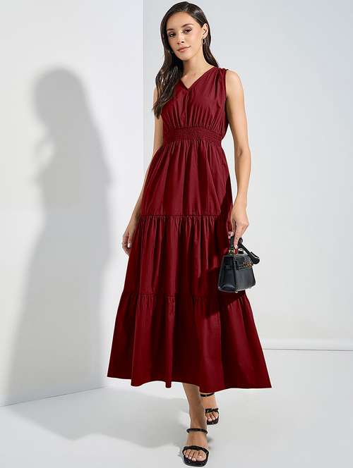 women solid sleveeless tiered dress - 22077806 -  Standard Image - 0