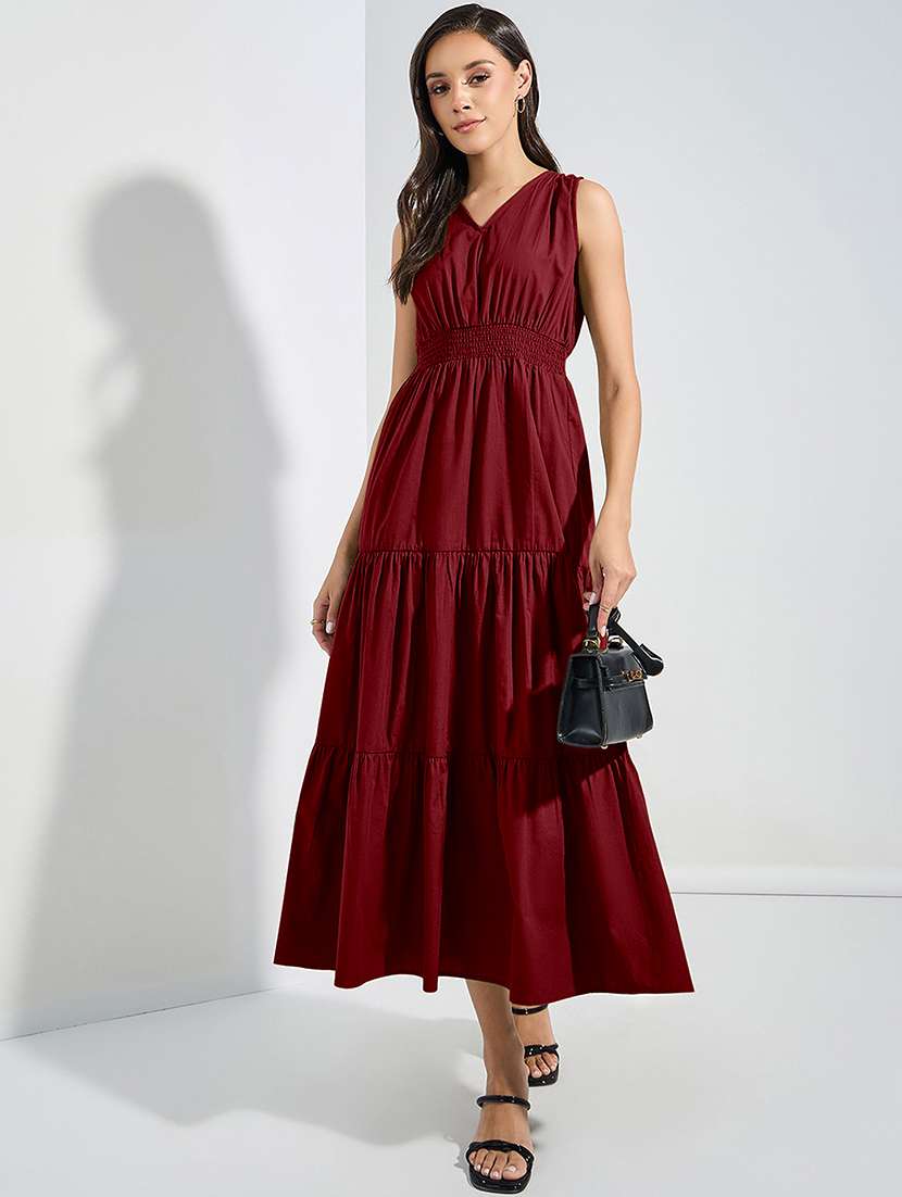 women solid sleveeless tiered dress - 22077806 -  Zoom Image - 0
