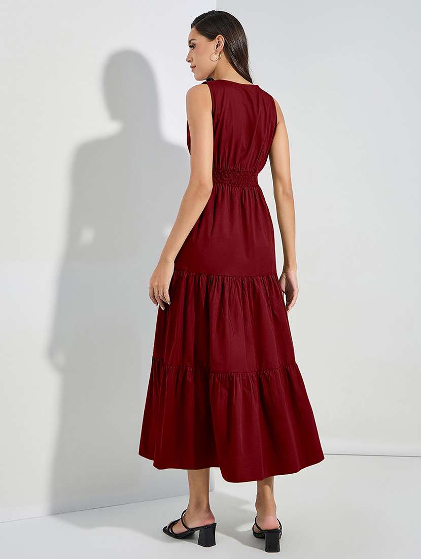 women solid sleveeless tiered dress - 22077806 - Standard Image - 2