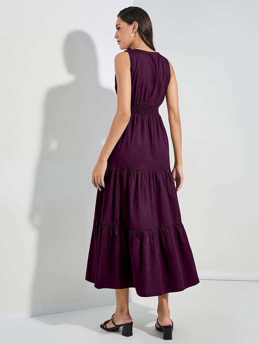 women solid sleveeless tiered dress - 22077808 - Standard Image - 2