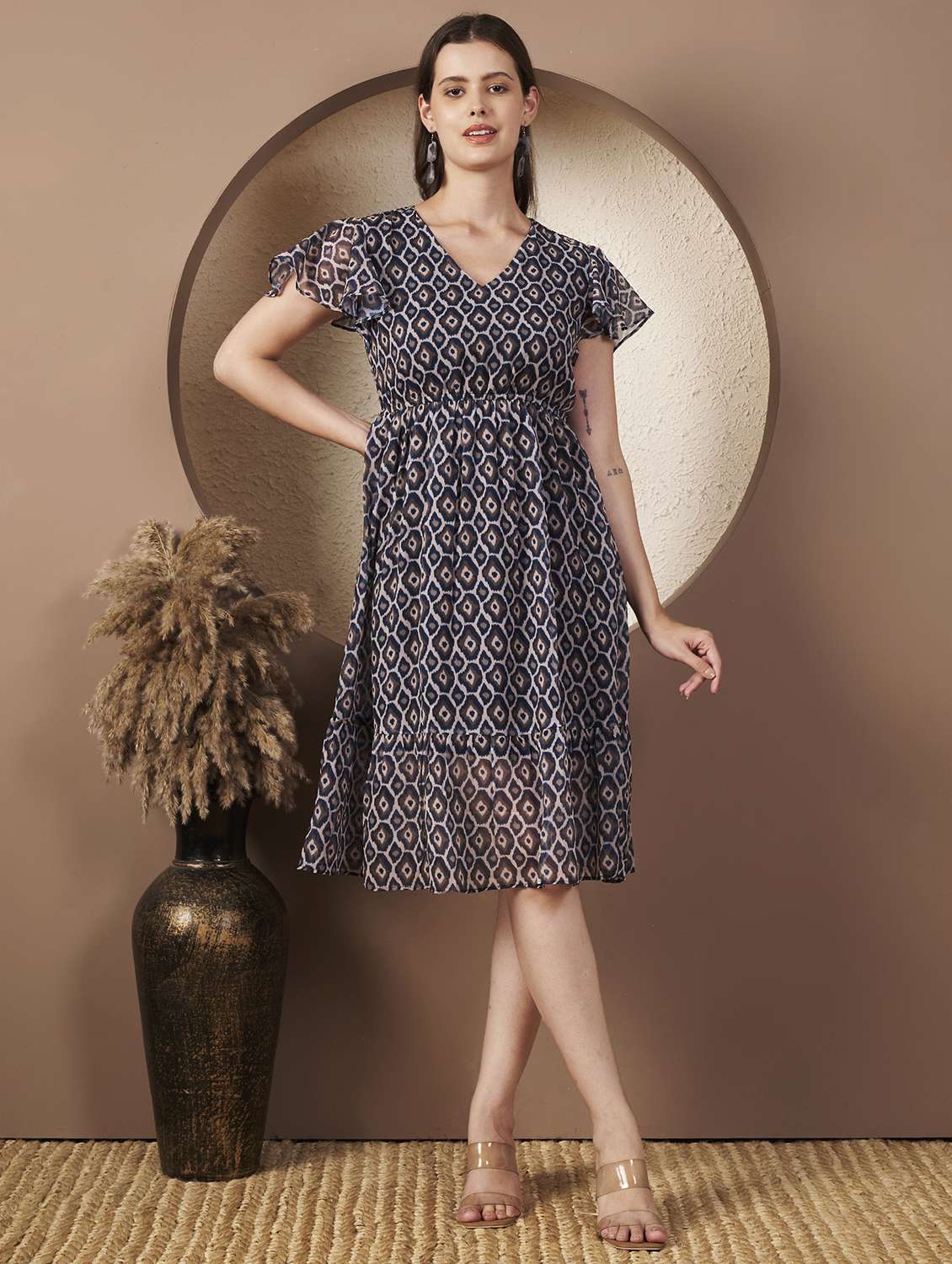 black georgette fit & flare dress