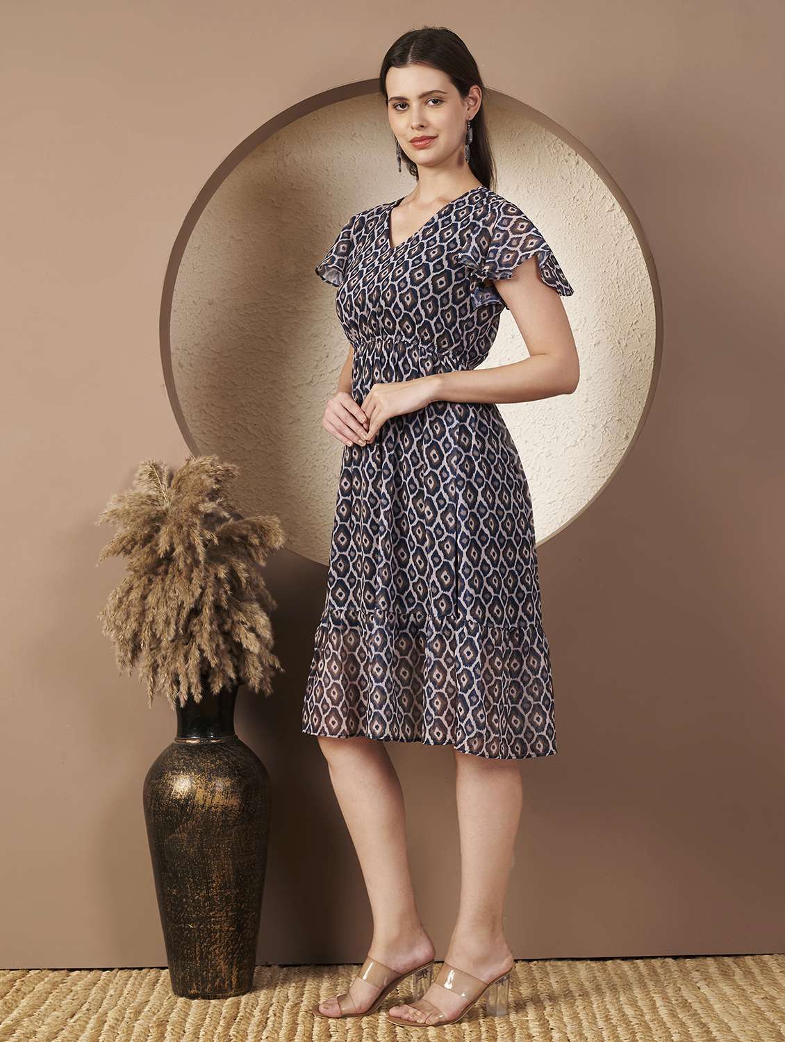 black georgette fit & flare dress - 22077816 - Standard Image - 2