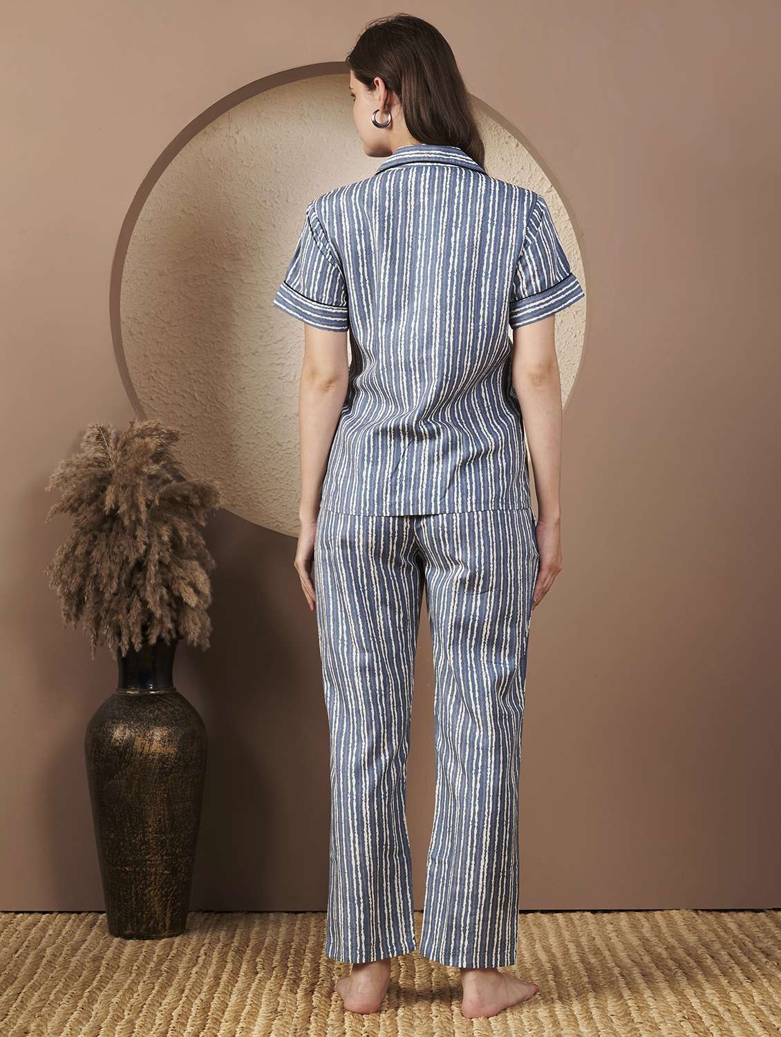 women striped nightwear pyjama set - 22077822 - Standard Image - 2
