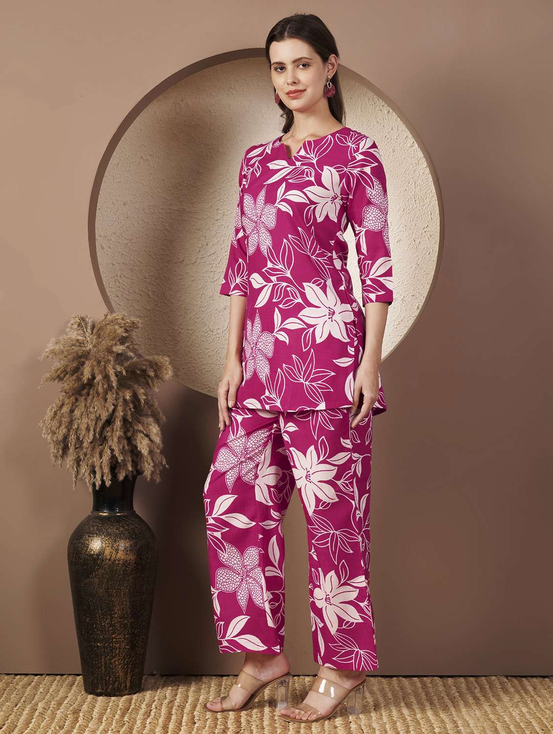 women floral print top and trouser co-ord set - 22077823 -  Standard Image - 2