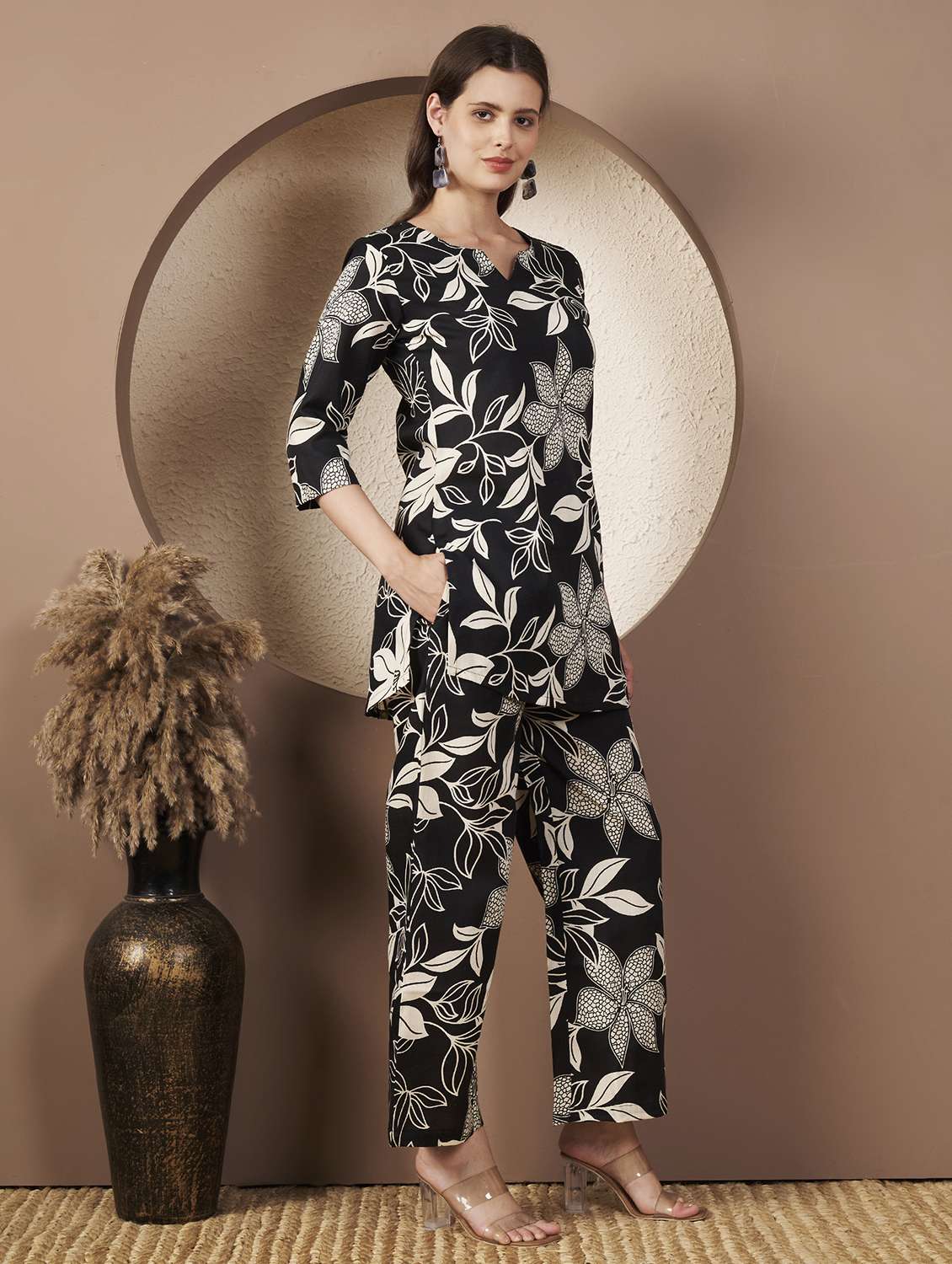 women floral print top and trouser co-ord set - 22077824 - Standard Image - 2