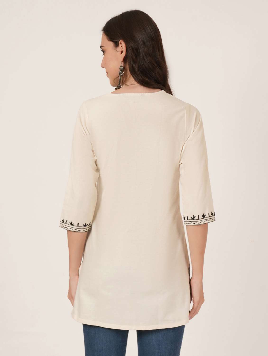 women embroidered three quarter sleeve kurti - 22077938 - Standard Image - 2