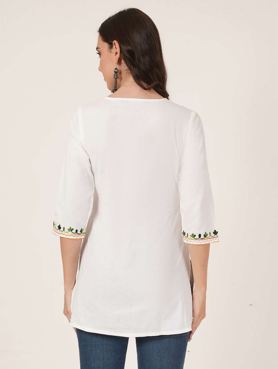 women embroidered three quarter sleeve kurti - 22077939 -  Standard Image - 2