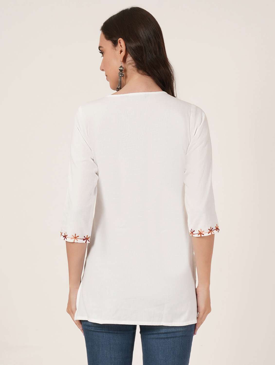 women embroidered three quarter sleeve kurti - 22077940 -  Standard Image - 2