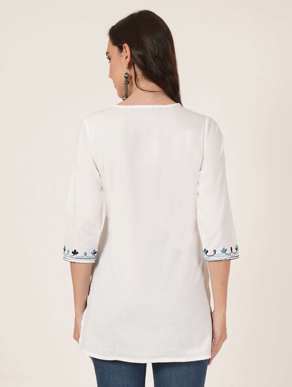 women embroidered three quarter sleeve kurti - 22077941 -  Standard Image - 2