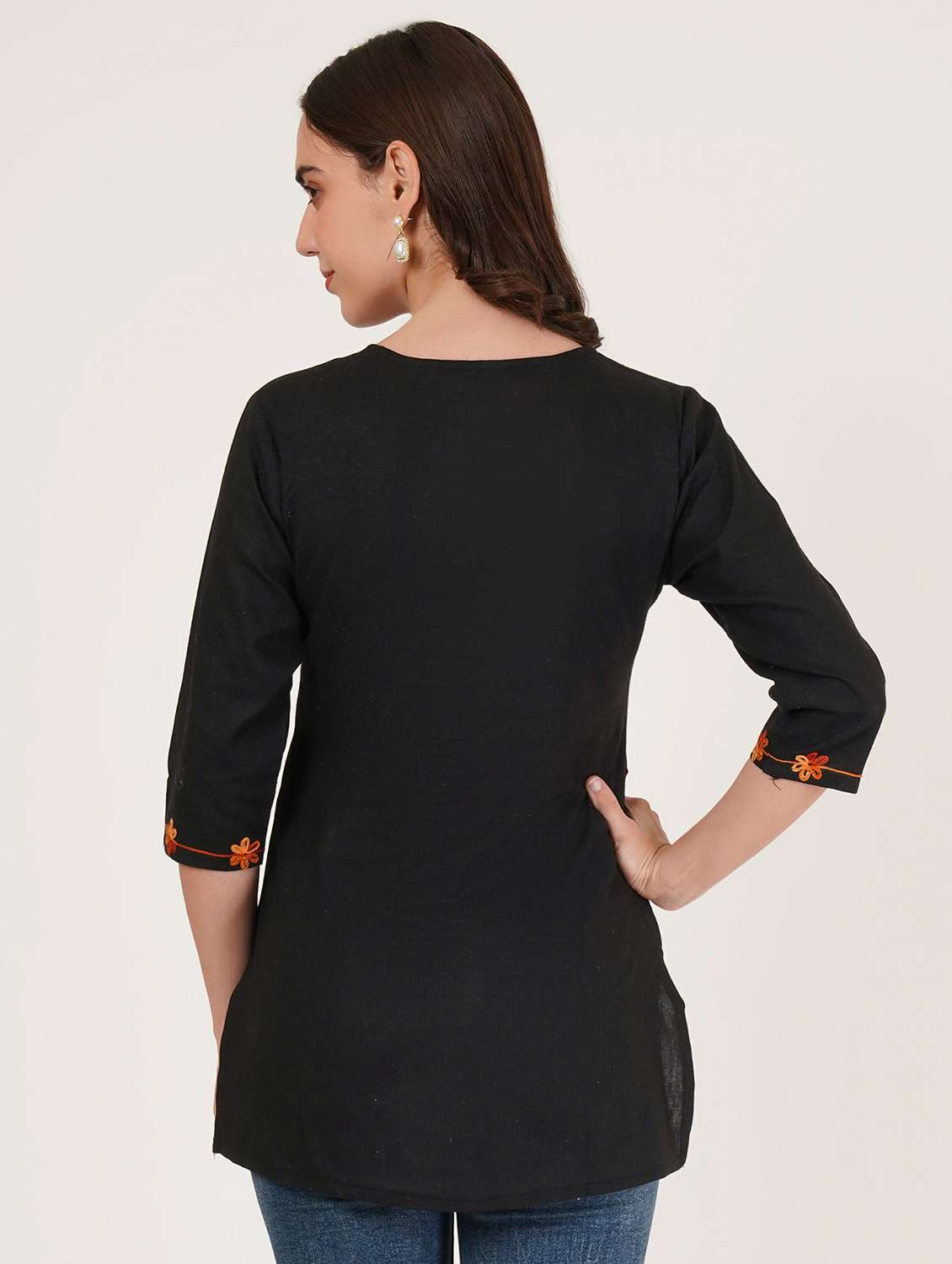 women embroidered three quarter sleeve kurti - 22077945 -  Standard Image - 2