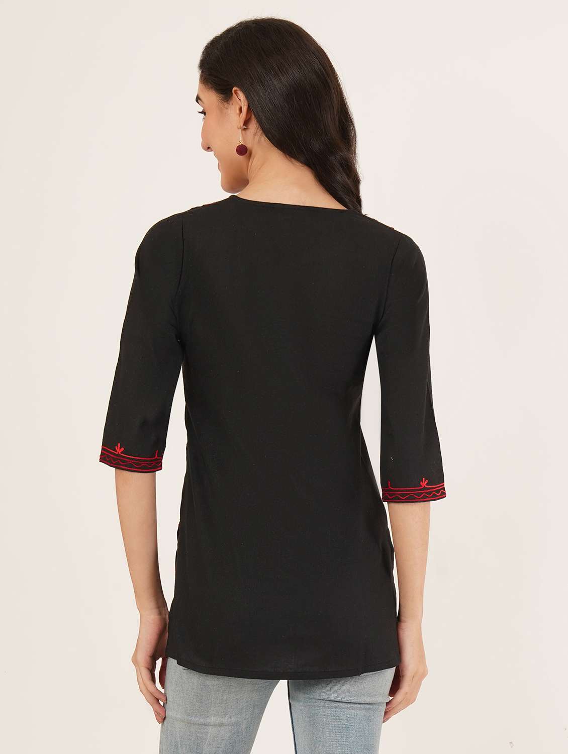 women embroidered three quarter sleeve kurti - 22077949 - Standard Image - 2