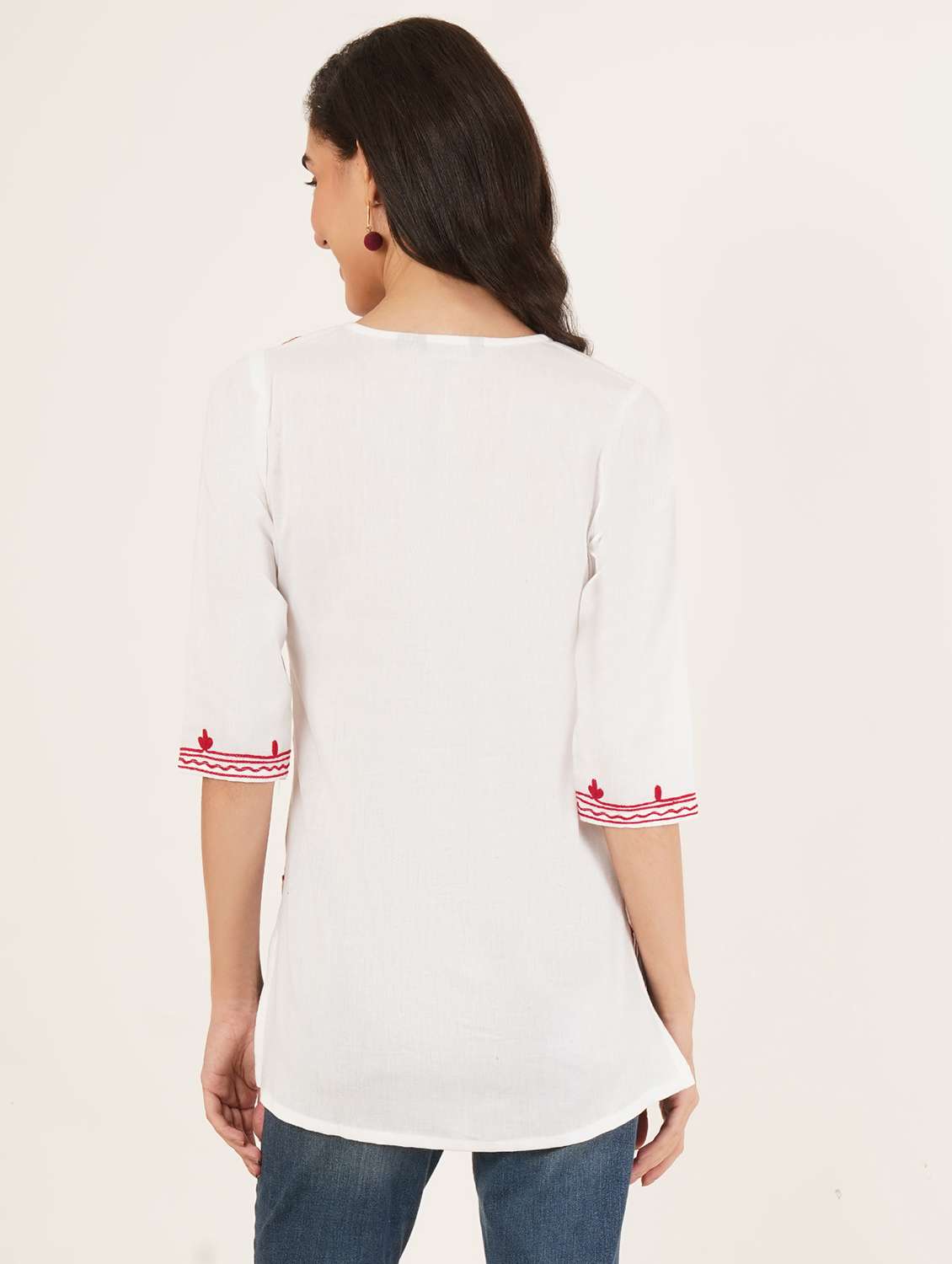 women embroidered three quarter sleeve kurti - 22077950 -  Standard Image - 2