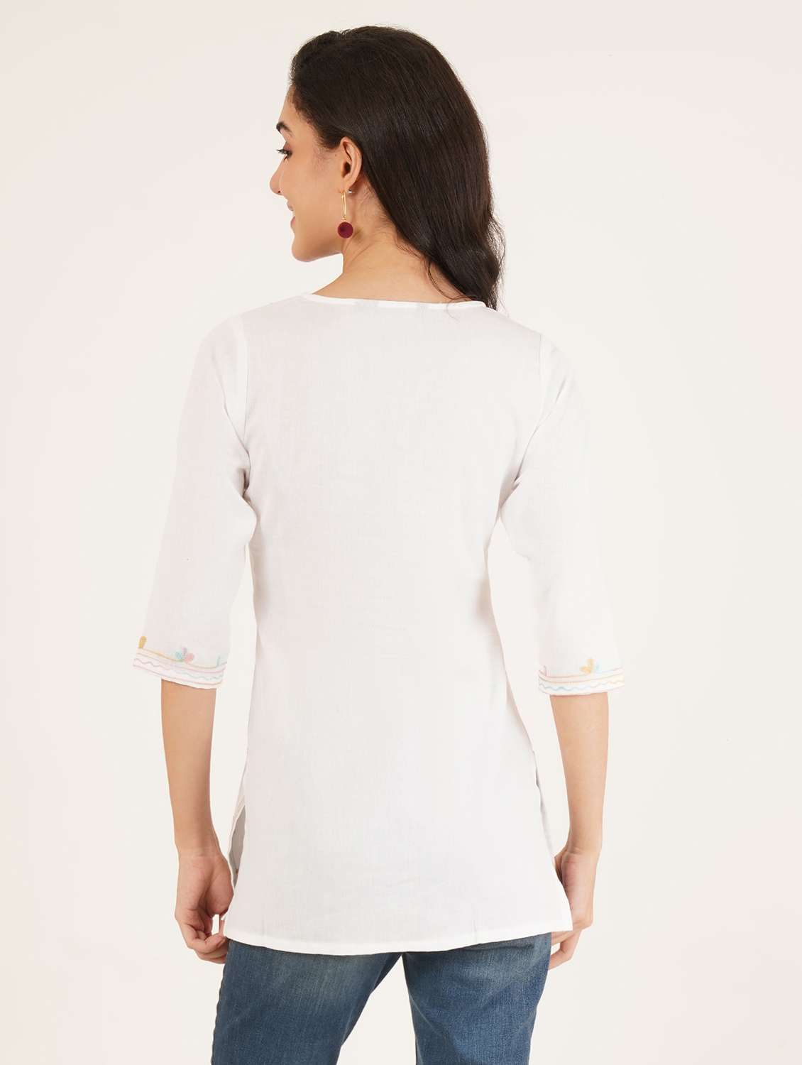 women embroidered three quarter sleeve kurti - 22077952 -  Standard Image - 2