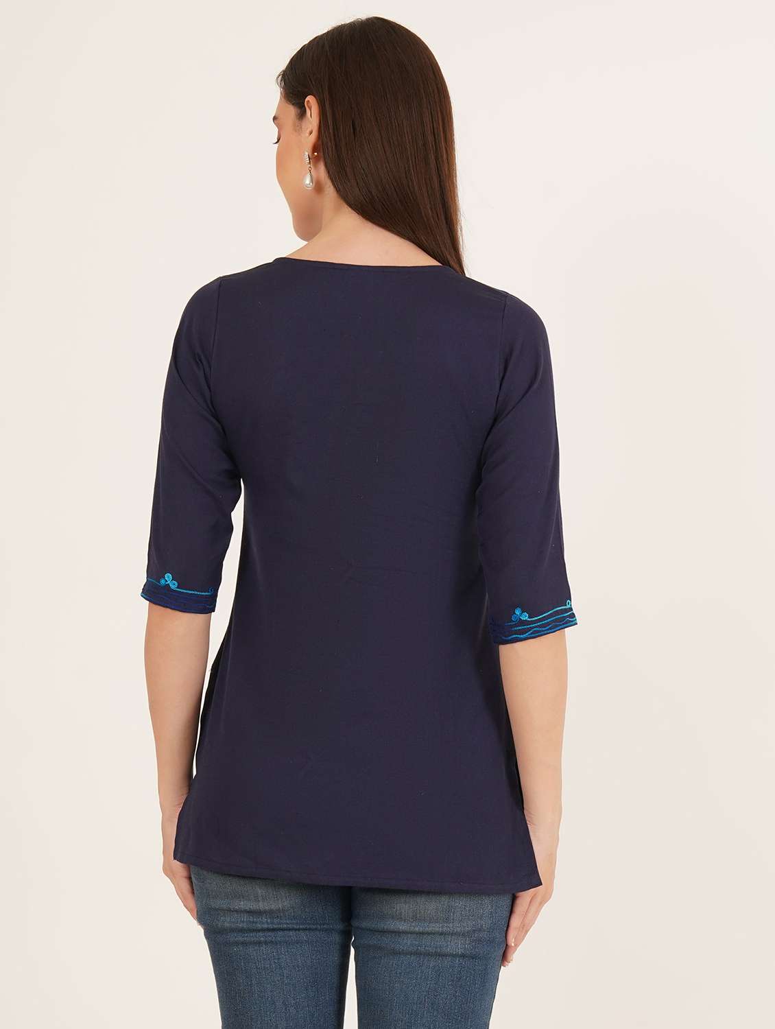 women embroidered three quarter sleeve kurti - 22077953 -  Standard Image - 2