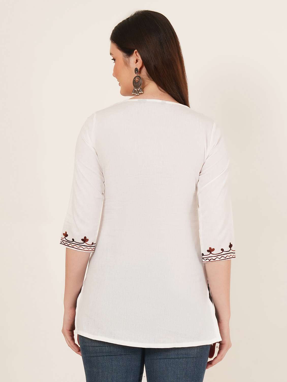women embroidered three quarter sleeve kurti - 22077954 - Standard Image - 2