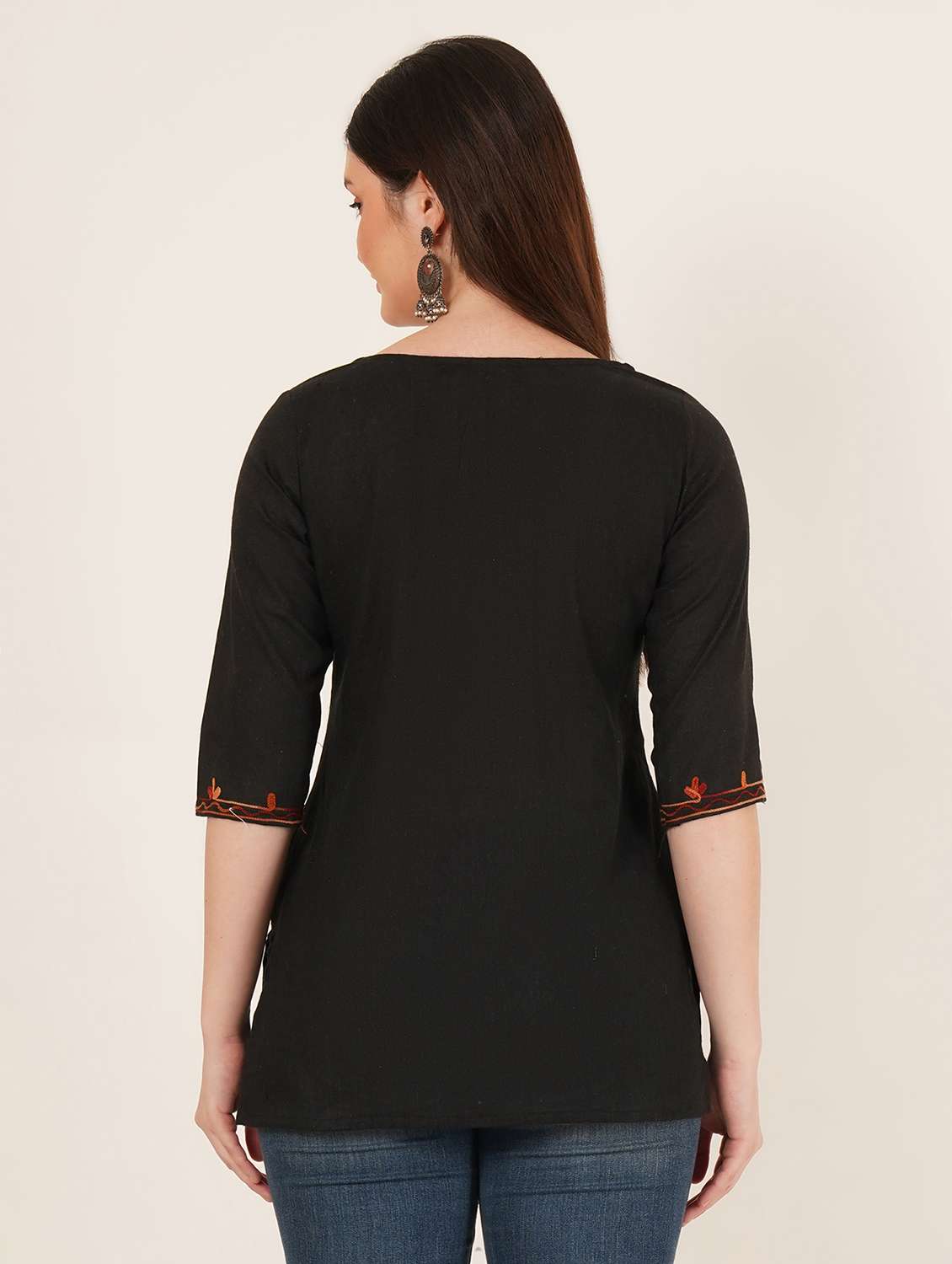 women embroidered three quarter sleeve kurti - 22077955 - Standard Image - 2