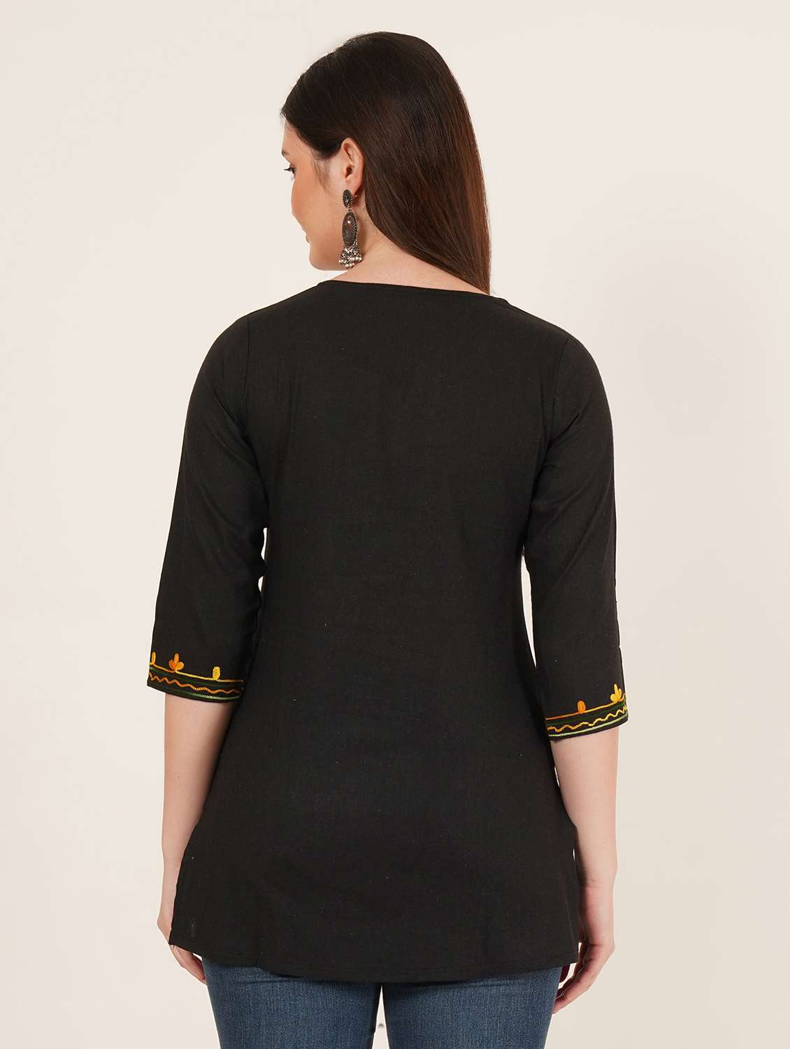 women embroidered three quarter sleeve kurti - 22077956 - Standard Image - 2