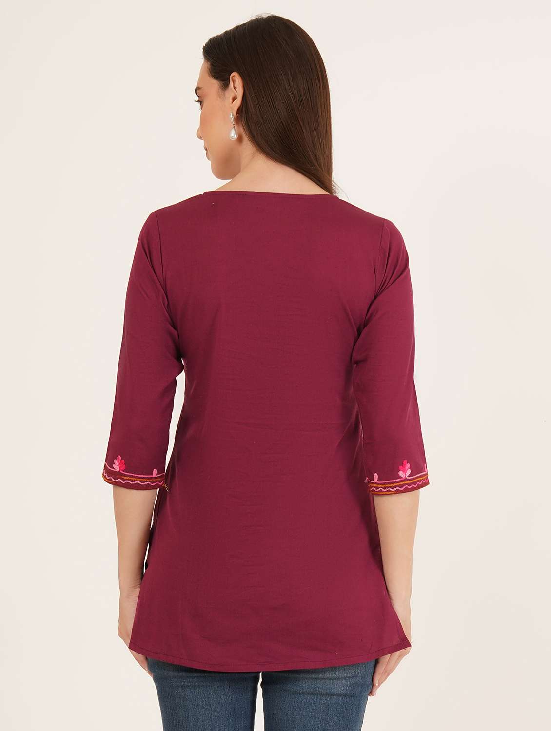 women embroidered three quarter sleeve kurti - 22077962 - Standard Image - 2