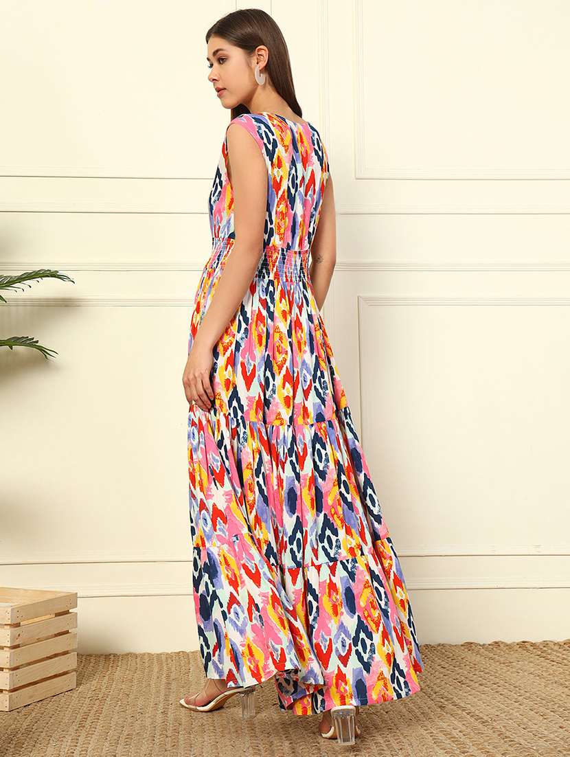 women printed sleeveless tiered maxi dress - 22077965 - Standard Image - 2