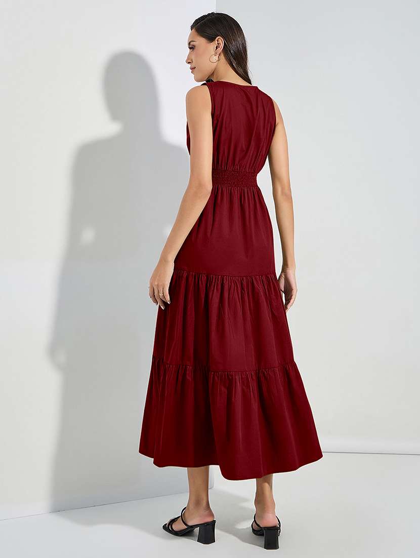 women solid sleveeless tiered dress - 22077974 - Standard Image - 2