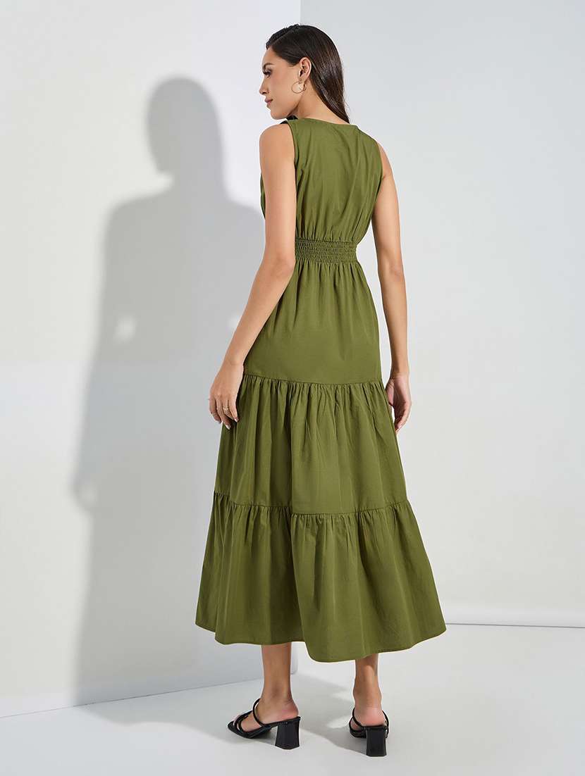 women solid sleveeless tiered dress - 22077975 - Standard Image - 2