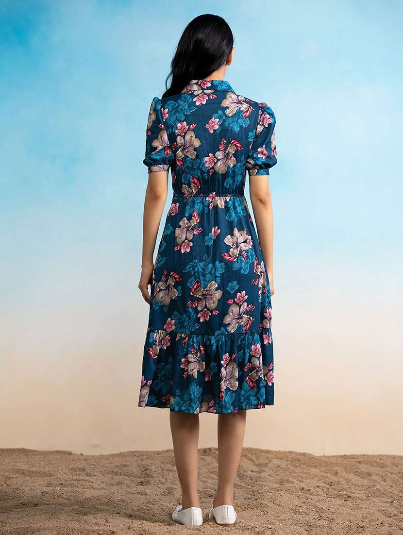 women floral printed puff sleeve tiered dress - 22078142 - Standard Image - 2