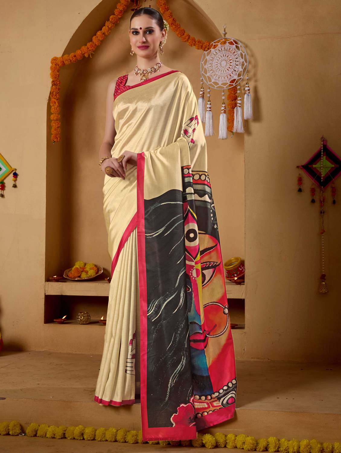 women printed casual wear saree with blouse - 22078185 -  Zoom Image - 0