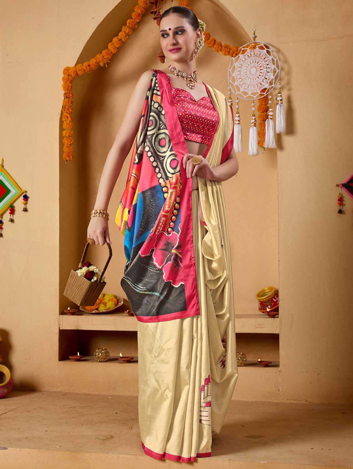 women printed casual wear saree with blouse - 22078185 - Standard Image - 2