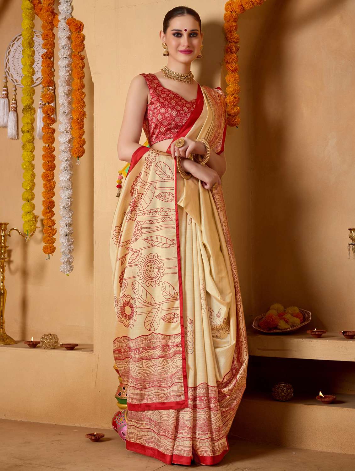 women printed casual wear saree with blouse - 22078187 - Standard Image - 2