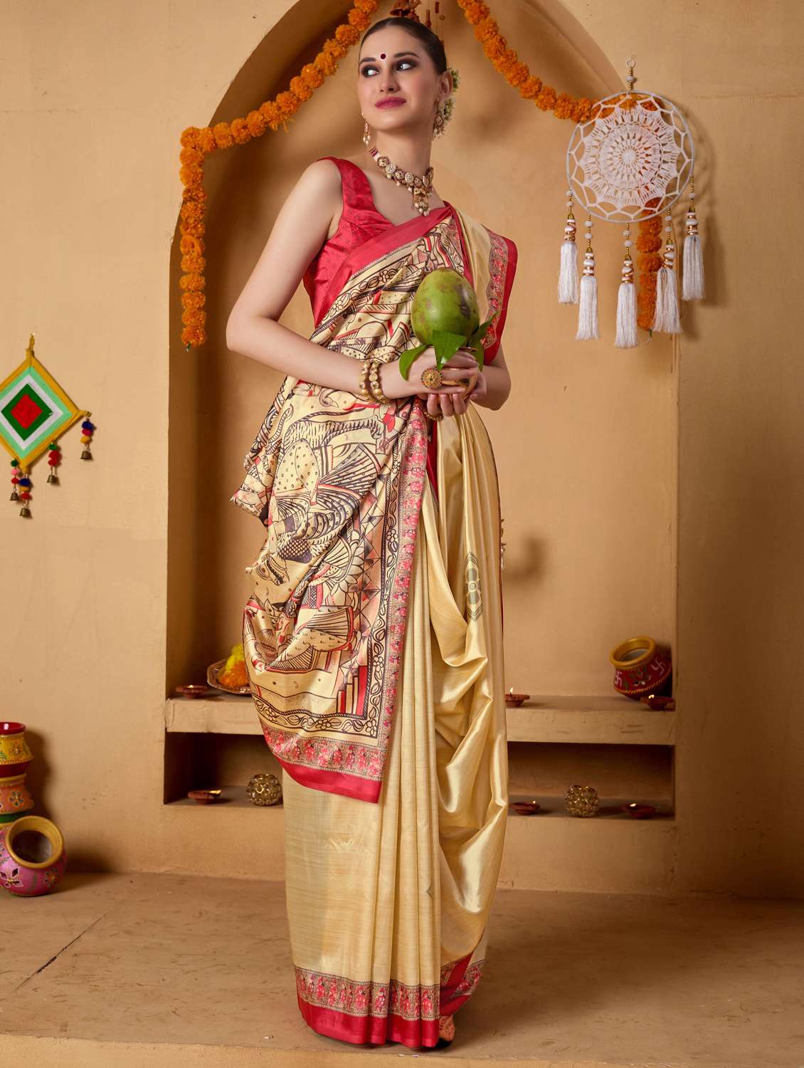 women printed casual wear saree with blouse