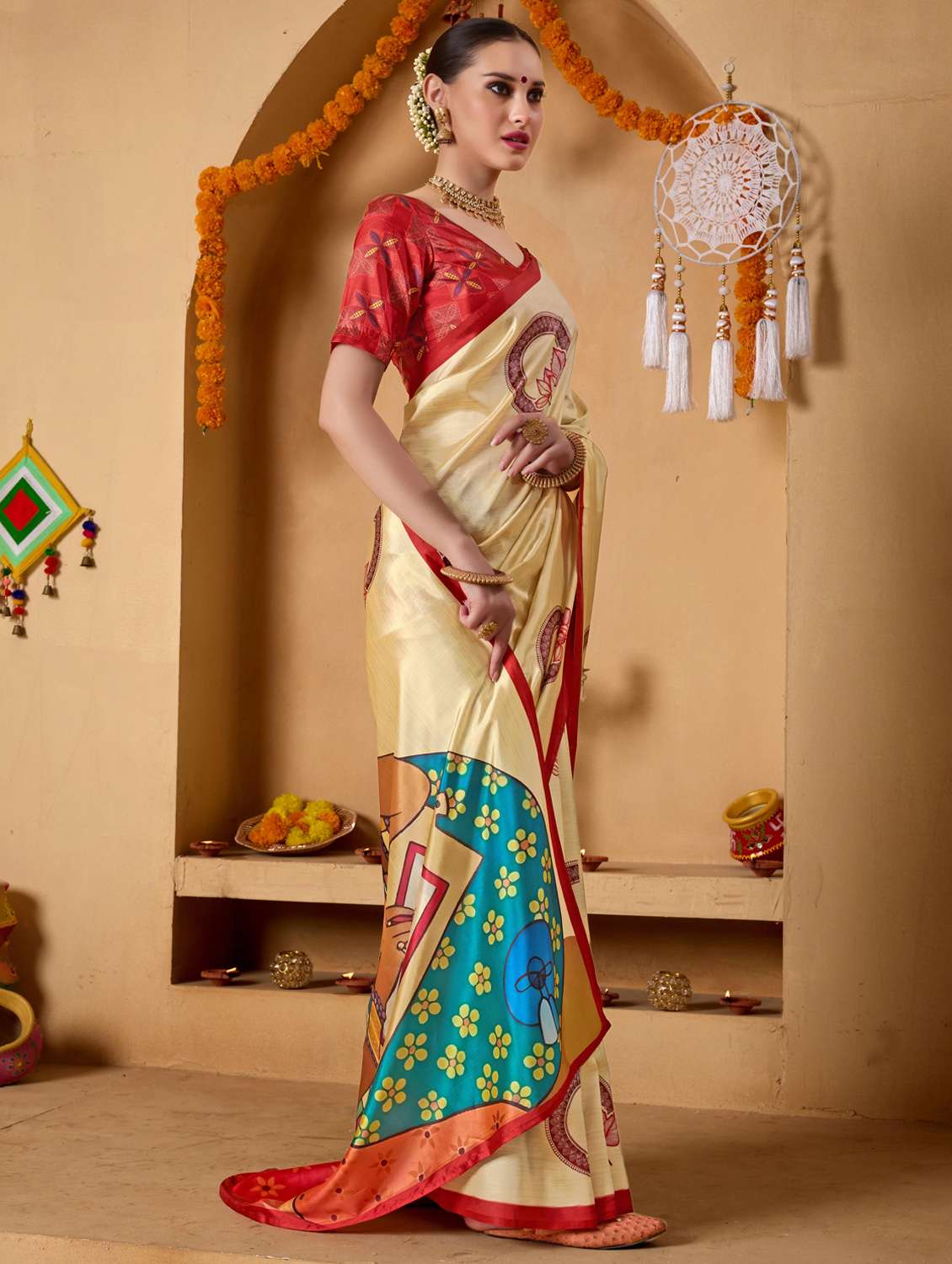 women printed casual wear saree with blouse - 22078191 - Standard Image - 2