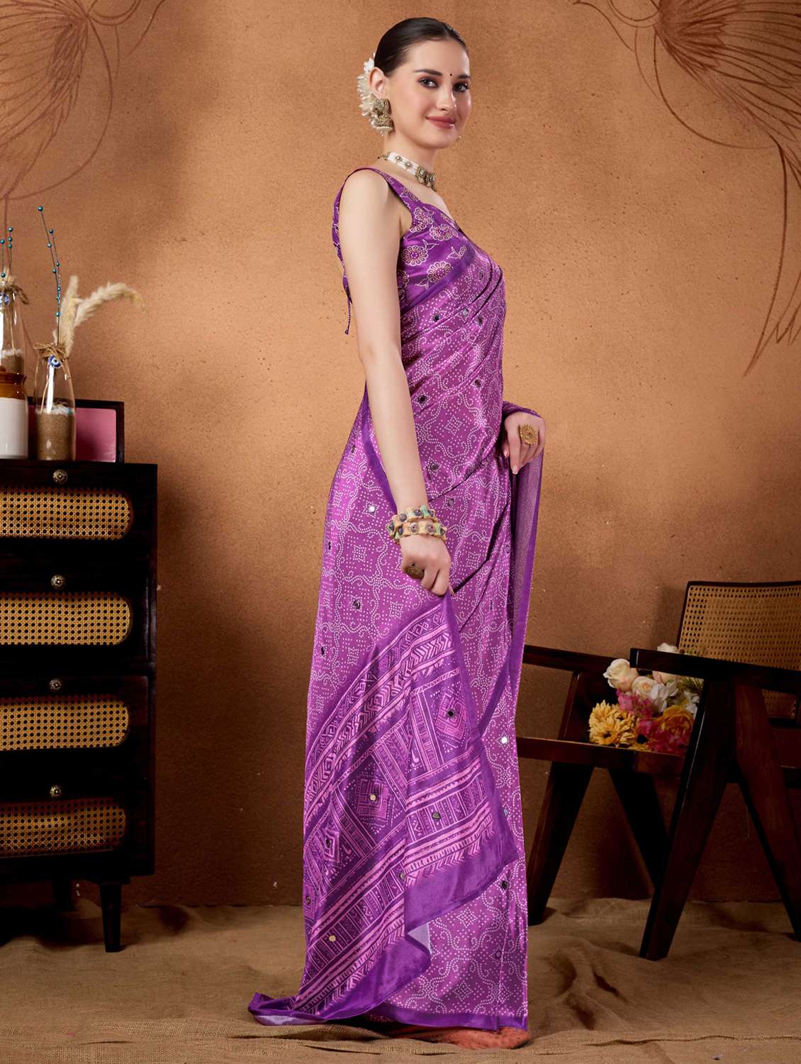 women bandhani ready to wear saree with blouse - 22078192 -  Standard Image - 2