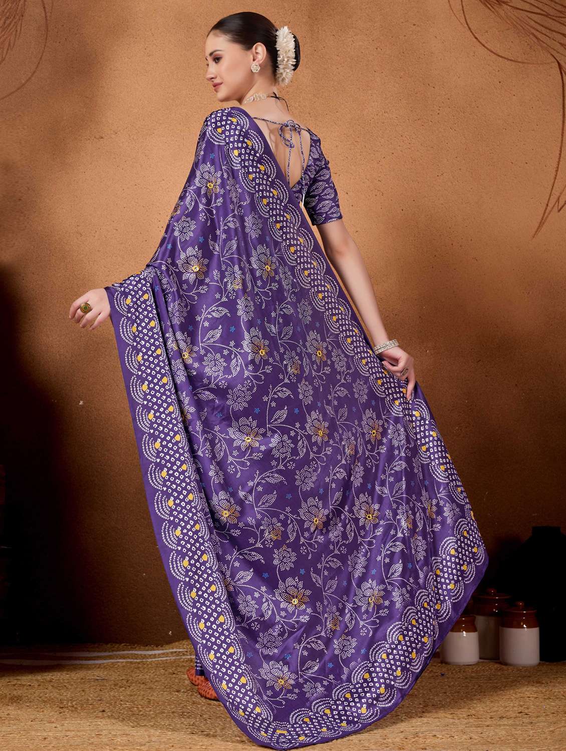 women bandhani ready to wear saree with blouse - 22078197 - Standard Image - 2