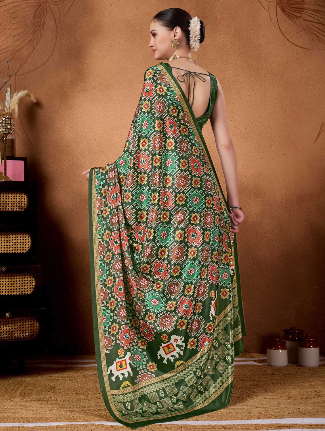 women bandhani ready to wear saree with blouse - 22078198 - Standard Image - 2