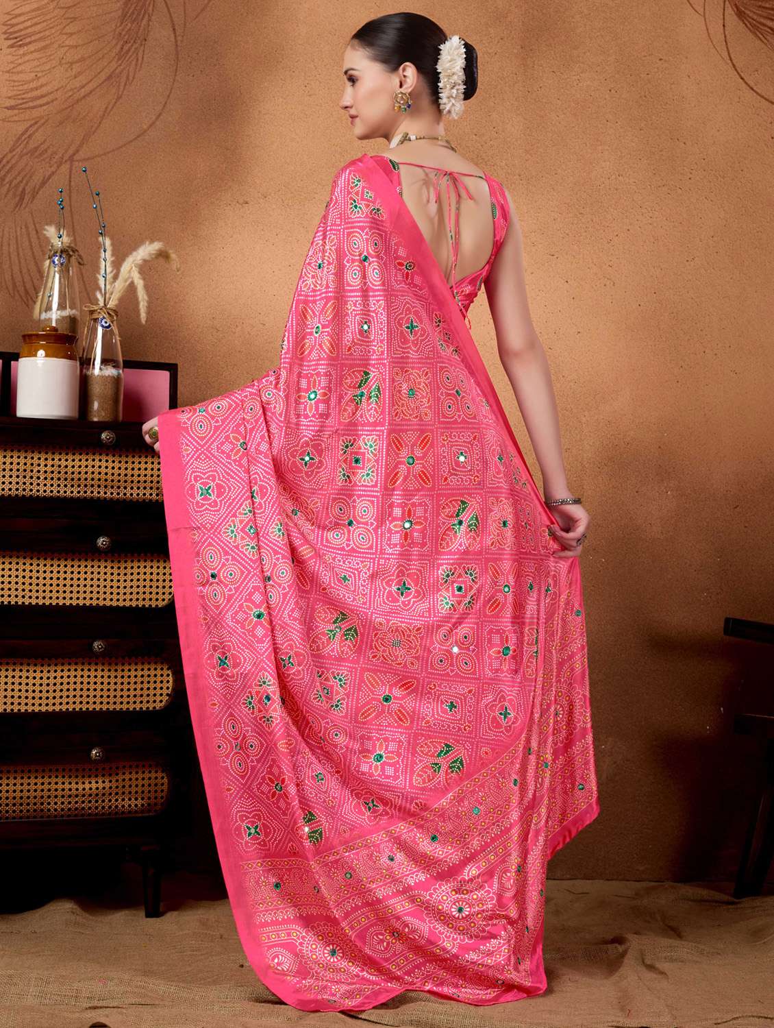 women bandhani ready to wear saree with blouse - 22078199 - Standard Image - 2