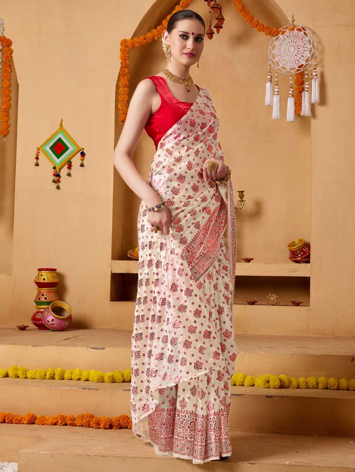 women printed casual wear saree with blouse - 22078204 -  Standard Image - 2