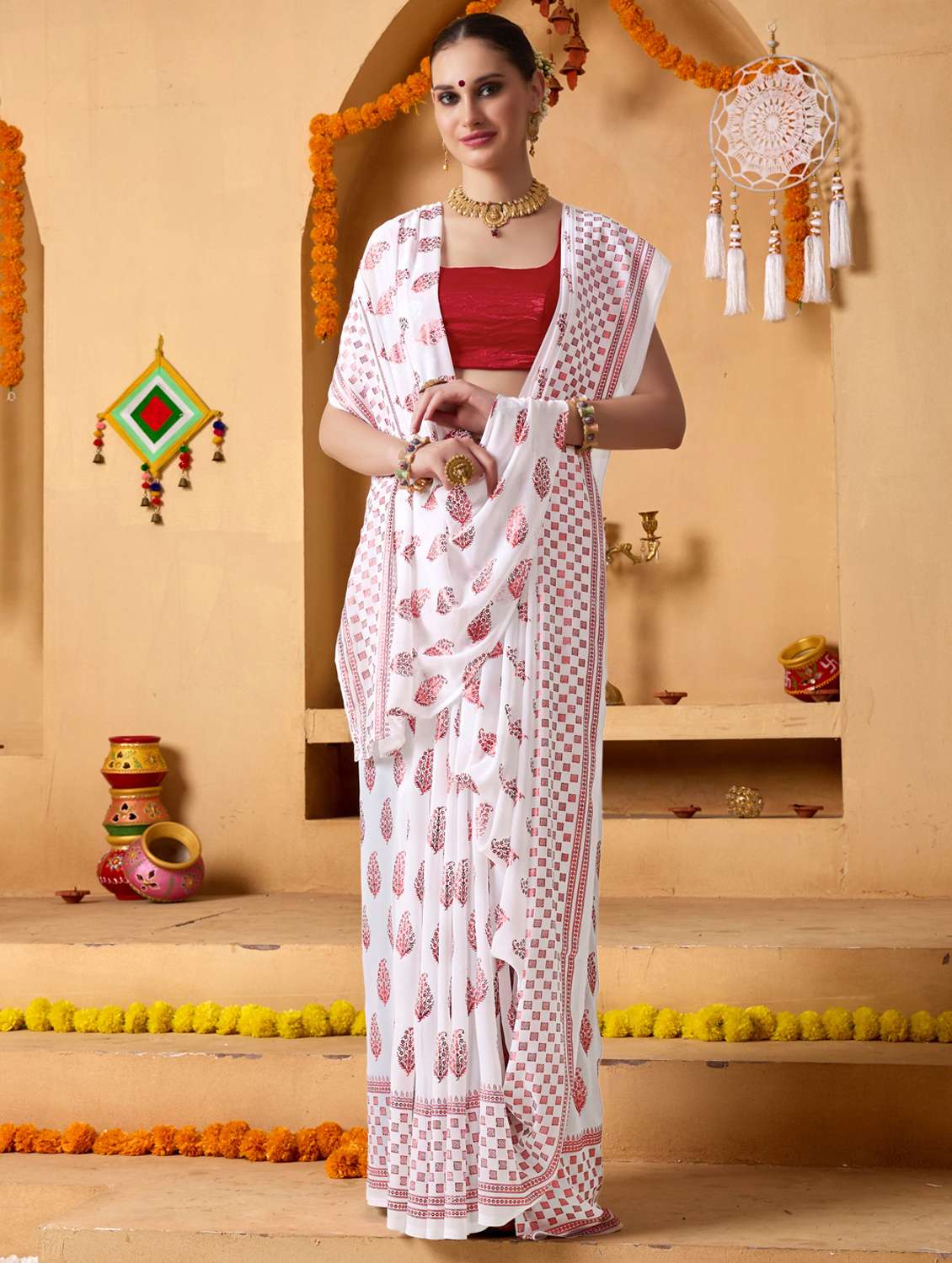 women printed casual wear saree with blouse - 22078210 - Zoom Image - 0