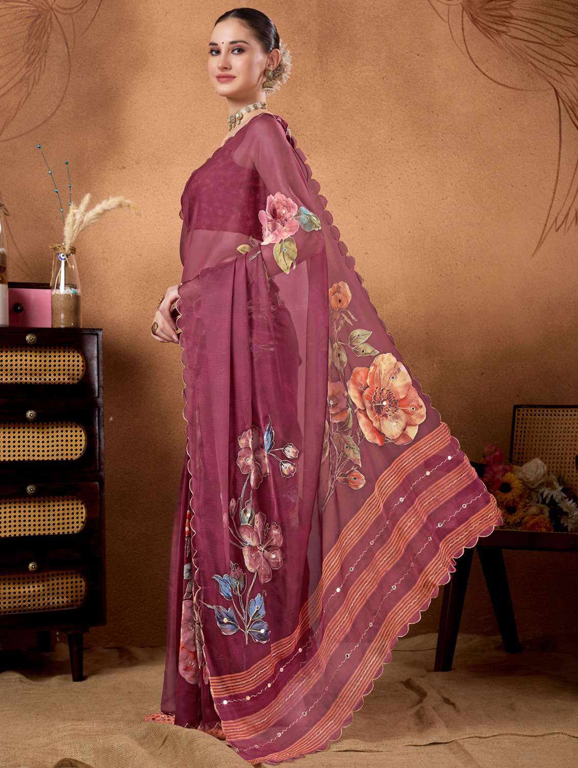 women floral printed ready to wear saree with blouse - 22078212 -  Standard Image - 2