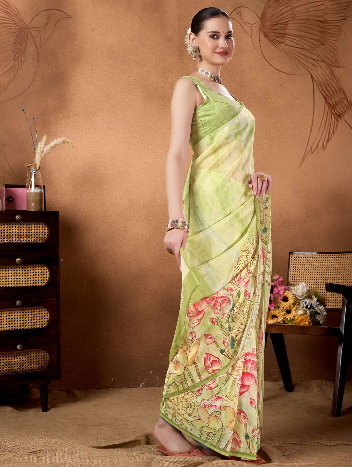 women floral printed ready to wear saree with blouse - 22078213 -  Standard Image - 2