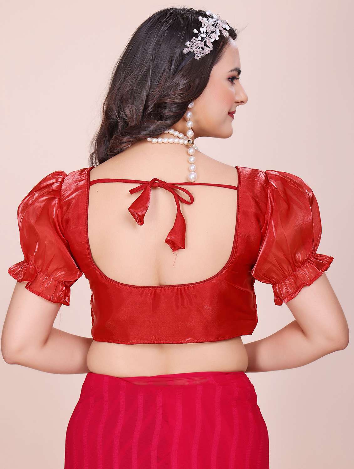 women solid puff sleeve stitched blouse - 22078227 - Standard Image - 2
