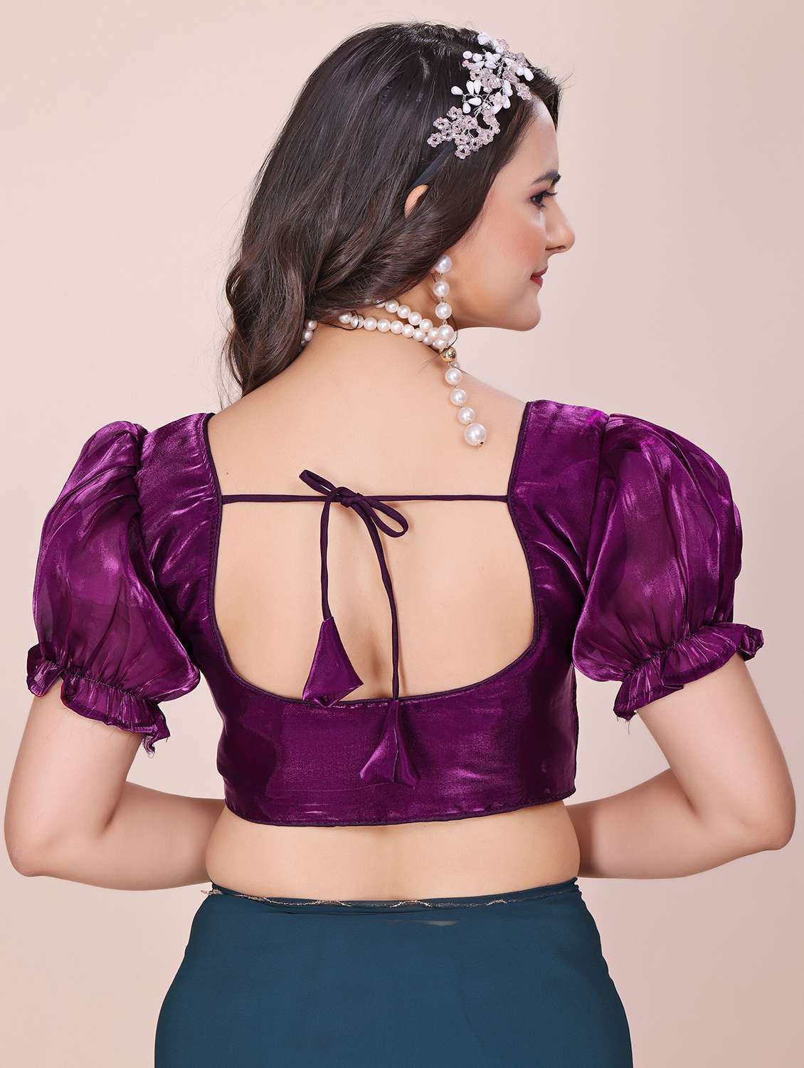 women solid puff sleeve stitched blouse - 22078229 - Standard Image - 2