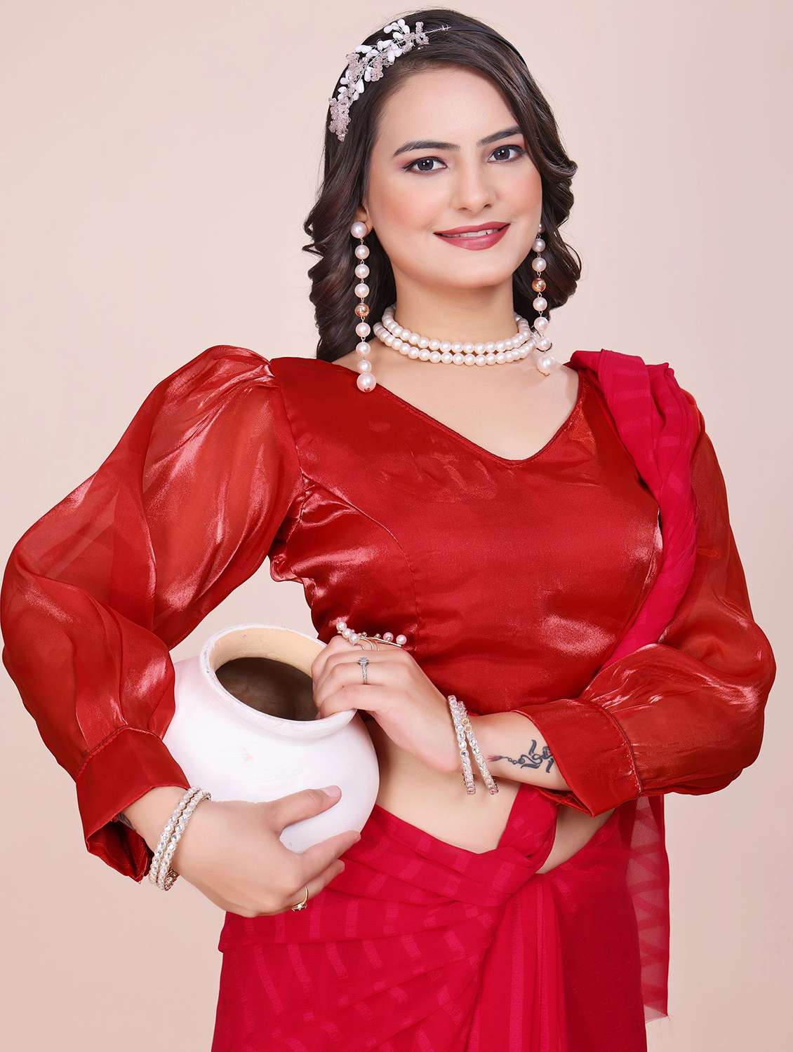 women solid long sleeve stitched blouse