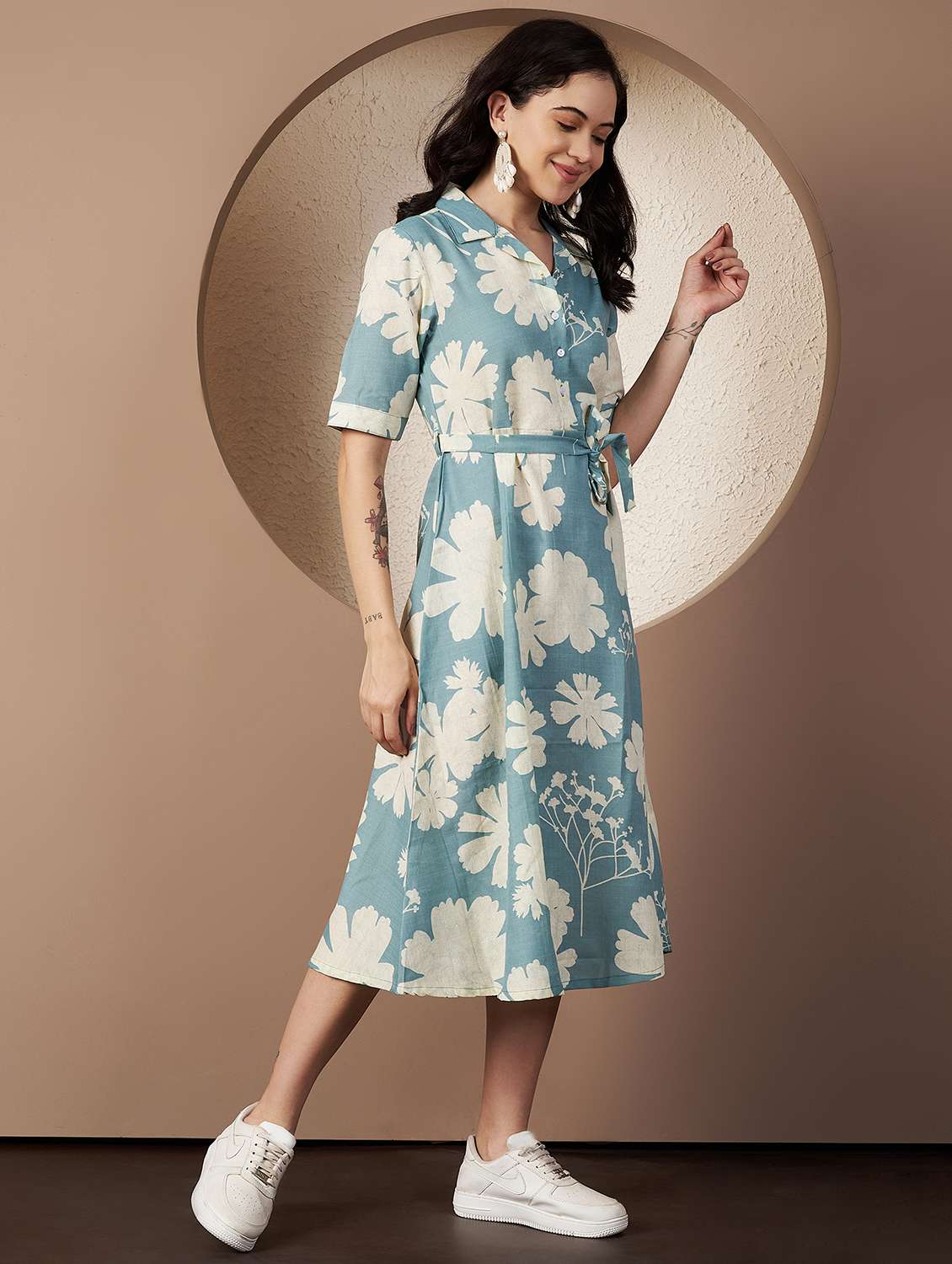 women printed short sleeve collared a-line dress - 22078238 - Standard Image - 2
