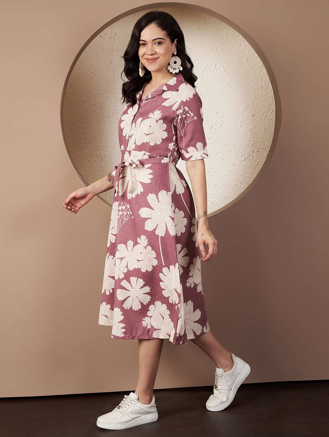women printed short sleeve collared a-line dress - 22078239 - Standard Image - 2