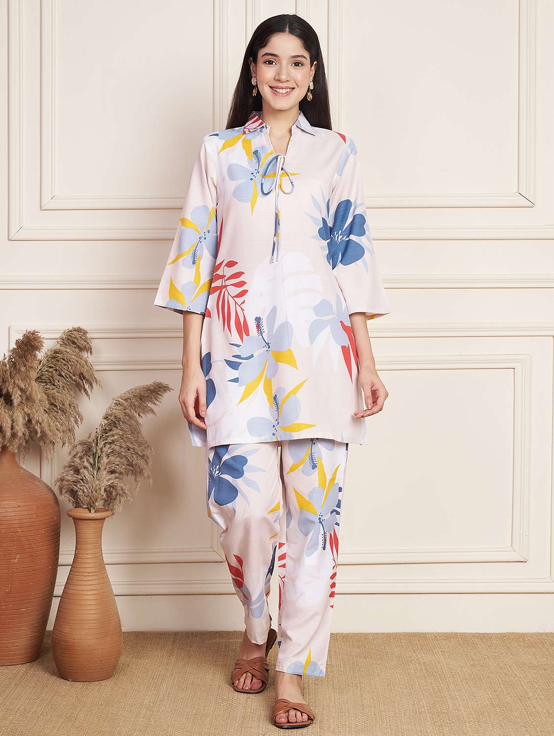 women printed top and trouser co-ord set - 22078242 - Standard Image - 2