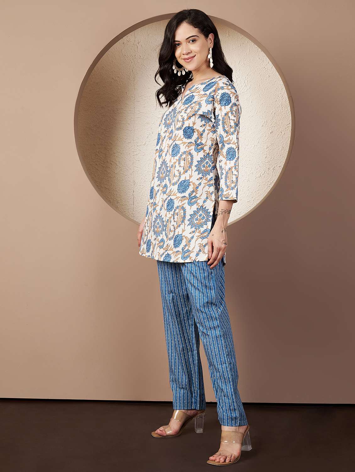 women printed three quarter sleeve co-ord set - 22078243 - Standard Image - 2