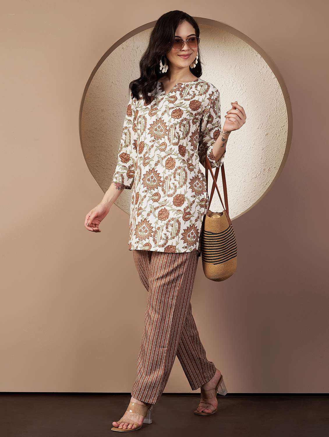 women printed three quarter sleeve co-ord set