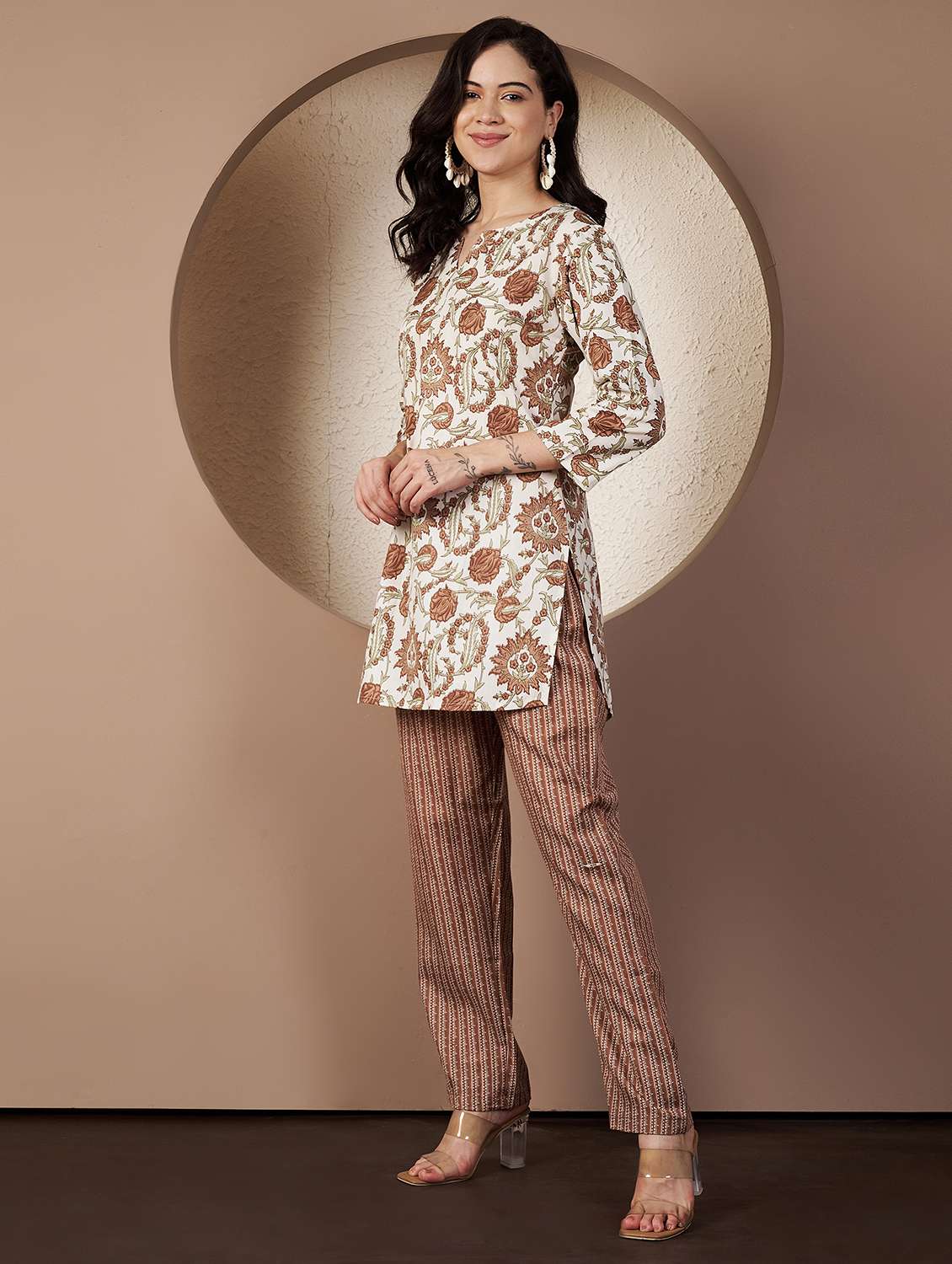 women printed three quarter sleeve co-ord set - 22078244 - Standard Image - 2