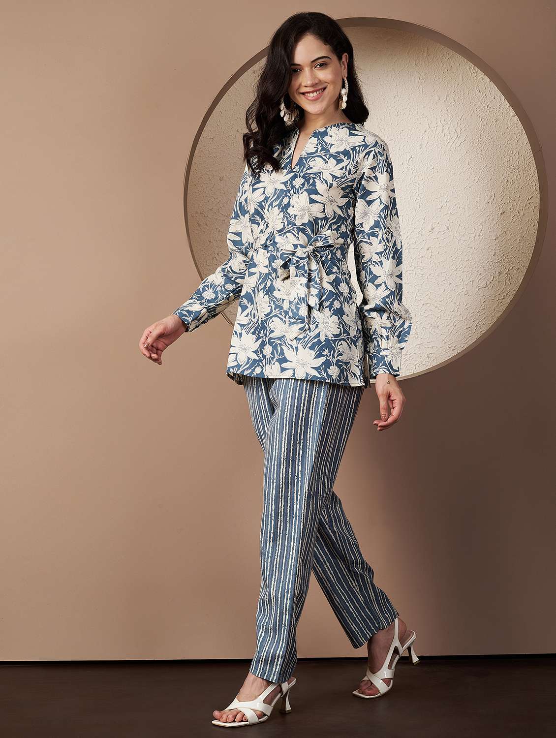 women printed three quarter sleeve co-ord set - 22078245 - Standard Image - 2